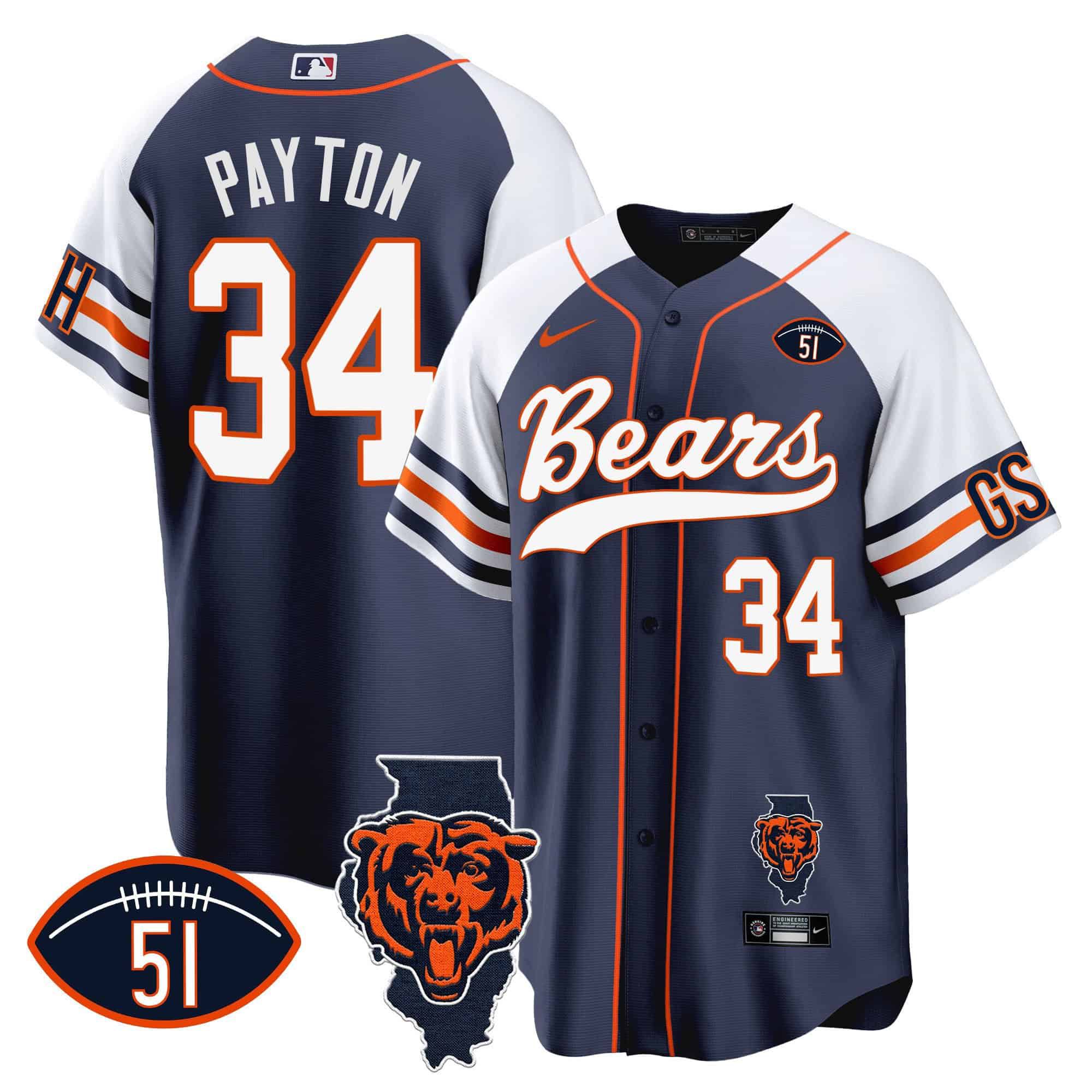 Men Chicago Bears #34 Payton Blue 2024 Nike Patch Baseball NFL Jersey